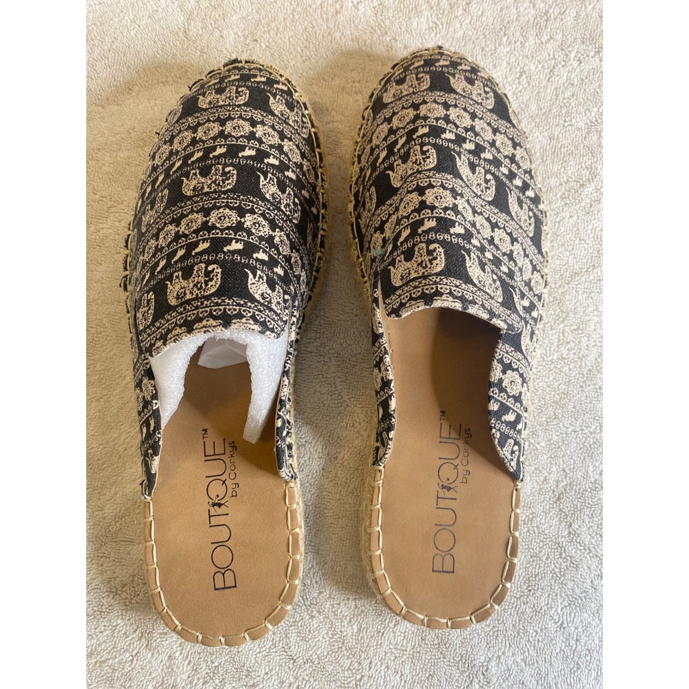 Boutique by Corkys Taffy Elephant Print Espadrille Mules Womens 10, New